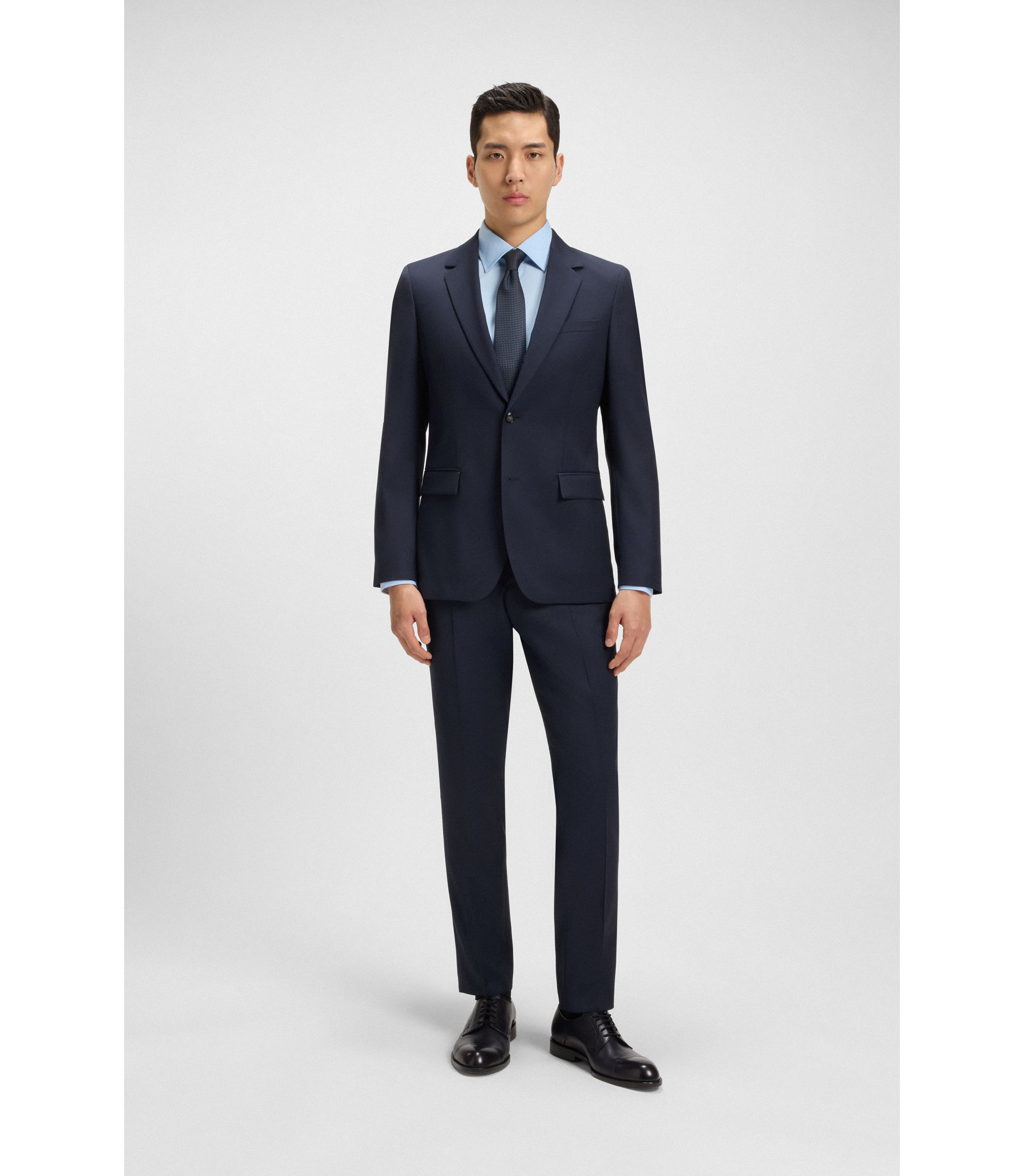 BOSS - Slim-fit suit in micro-patterned virgin wool - Dark Blue