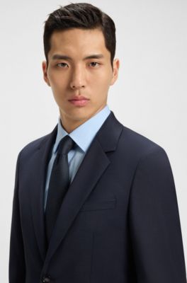 Slim-fit suit in micro-patterned virgin wool, Dark Blue