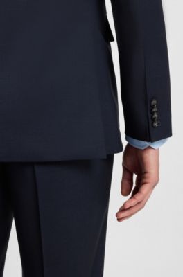 Traje slim fit de lana virgen con microestampado, Azul oscuro