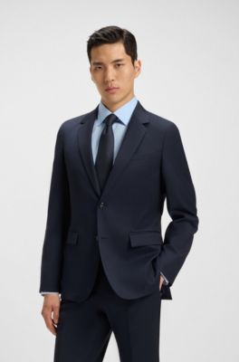 Slim-fit suit in micro-patterned virgin wool, Dark Blue