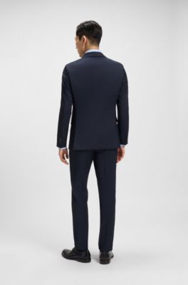 Slim-fit suit in micro-patterned virgin wool, Dark Blue
