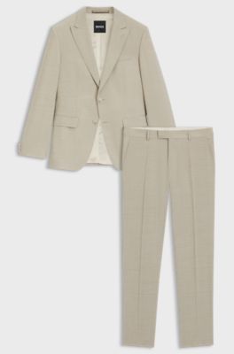 Slim-fit suit in checked stretch wool, Natural