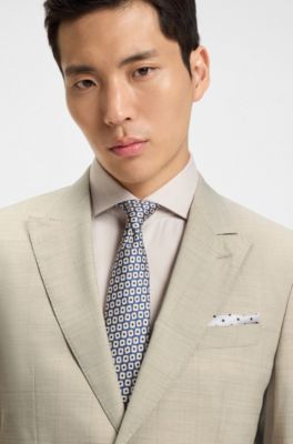 Slim-fit suit in checked stretch wool, Natural