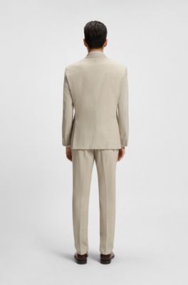 Slim-fit pak van geruite stretchwol, Naturel