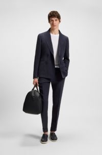 Abito slim fit a righe verticali, Blu scuro