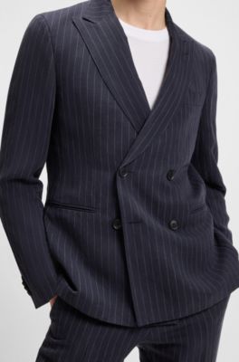 Slim-fit suit with vertical stripe, Blue stripes