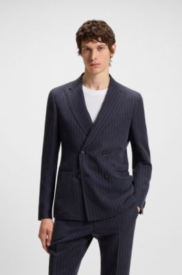 Slim-fit suit with vertical stripe, Blue stripes