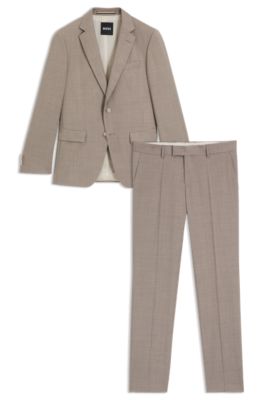 Two-piece slim-fit suit in melange virgin wool, Light Beige