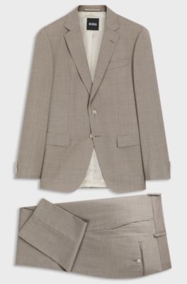Two-piece slim-fit suit in melange virgin wool, Light Beige