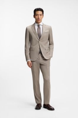 Two-piece slim-fit suit in melange virgin wool, Light Beige