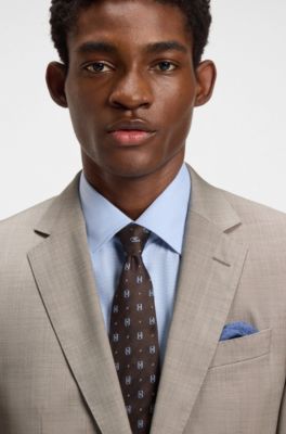 Two-piece slim-fit suit in melange virgin wool, Light Beige