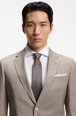 Two-piece slim-fit suit in melange virgin wool, Light Beige