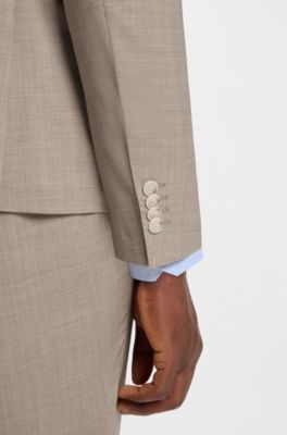 Two-piece slim-fit suit in melange virgin wool, Light Beige