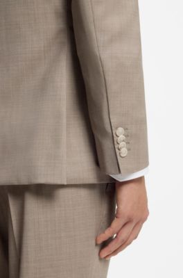 Two-piece slim-fit suit in melange virgin wool, Light Beige