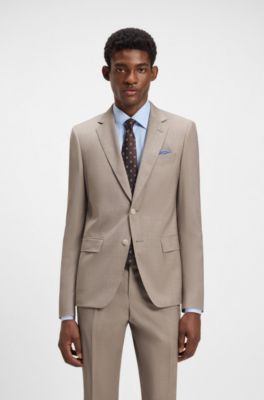 Two-piece slim-fit suit in melange virgin wool, Light Beige