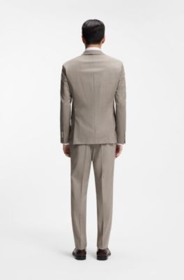 Two-piece slim-fit suit in melange virgin wool, Light Beige