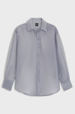 Long-sleeved blouse in silk organza, Light Grey