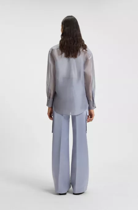 Long-sleeved blouse in silk organza