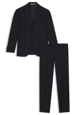Regular-fit suit in micro-patterned stretch wool, Dark Blue