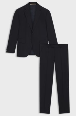 Regular-fit suit in micro-patterned stretch wool, Dark Blue