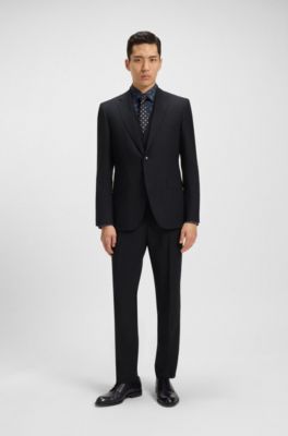Regular-fit suit in micro-patterned stretch wool, Dark Blue