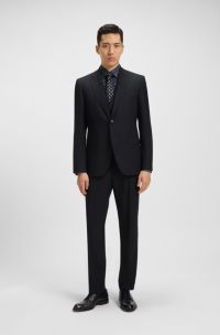 Regular-fit suit in micro-patterned stretch wool, Dark Blue