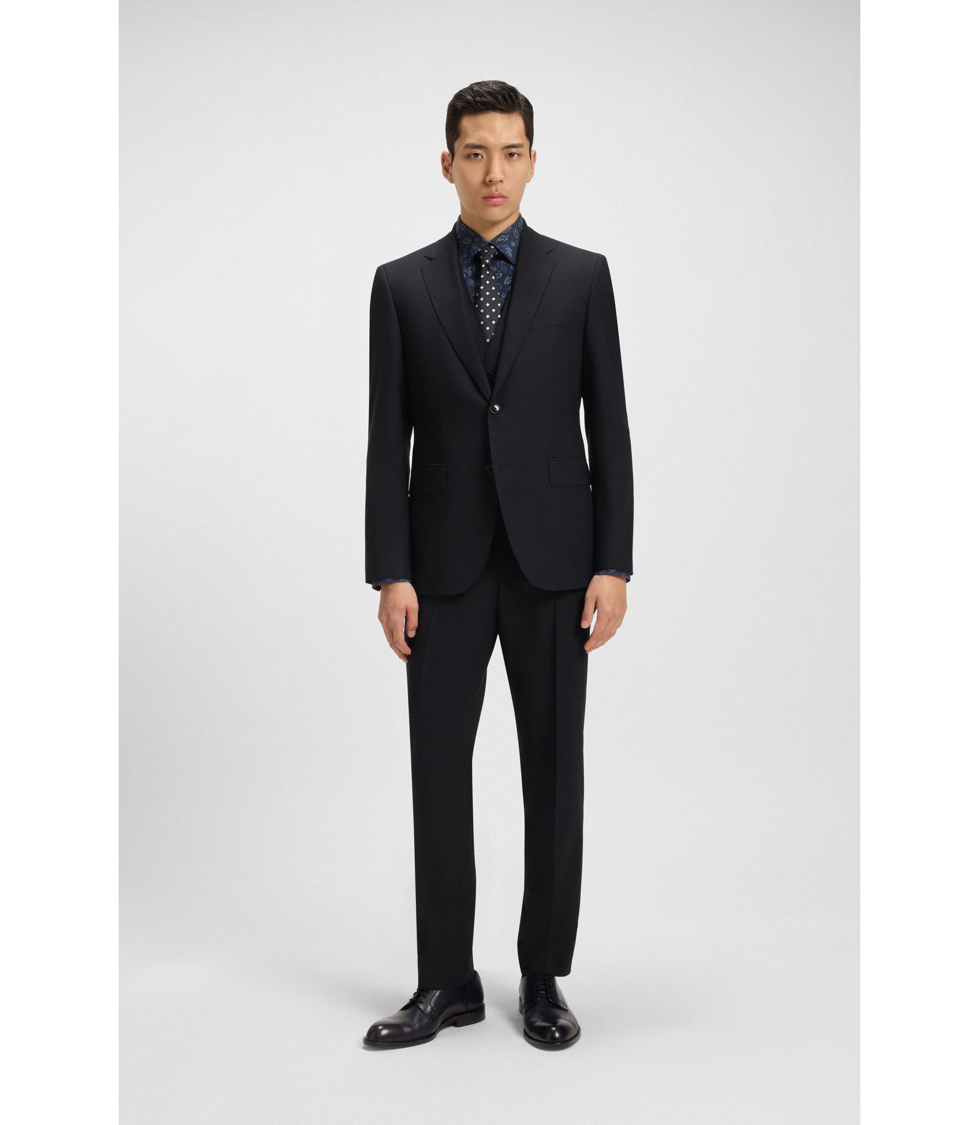 BOSS - Regular-fit suit in micro-patterned stretch wool
