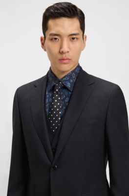 Regular-fit suit in micro-patterned stretch wool, Dark Blue