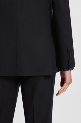 Regular-fit suit in micro-patterned stretch wool, Dark Blue