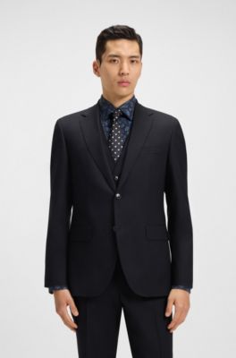 Regular-fit suit in micro-patterned stretch wool, Dark Blue