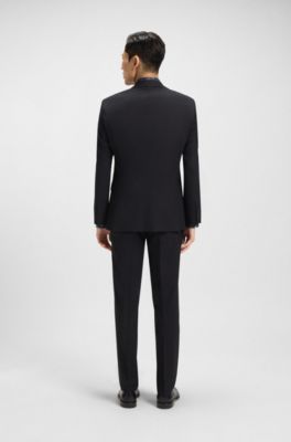 Regular-fit suit in micro-patterned stretch wool, Dark Blue