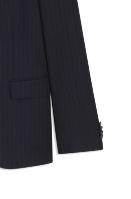 Slim-fit suit in striped virgin wool, Dark Blue