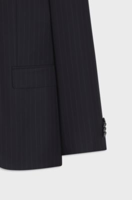 Slim-fit suit in striped virgin wool, Dark Blue