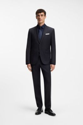 Slim-fit suit in striped virgin wool, Dark Blue