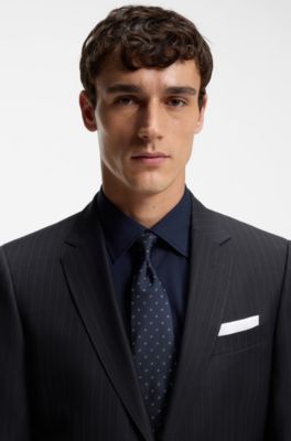 Slim-fit suit in striped virgin wool, Dark Blue