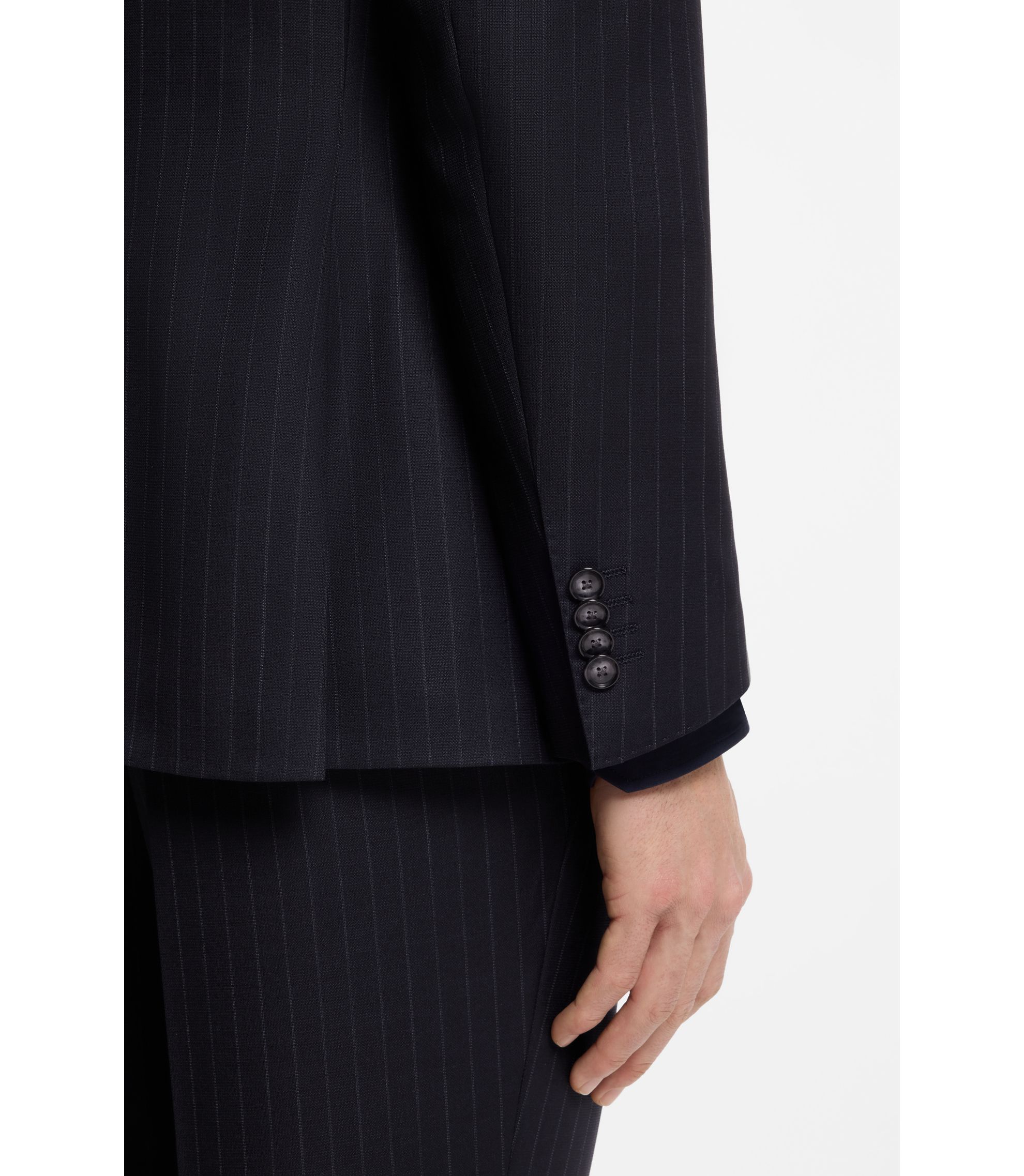 BOSS - スリムフィットスーツ ストライプ バージンウール - ダークブルー