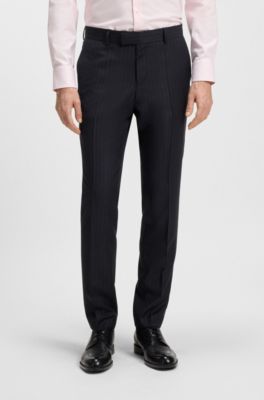 Slim-fit suit in striped virgin wool, Dark Blue