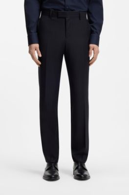 Slim-fit suit in striped virgin wool, Dark Blue