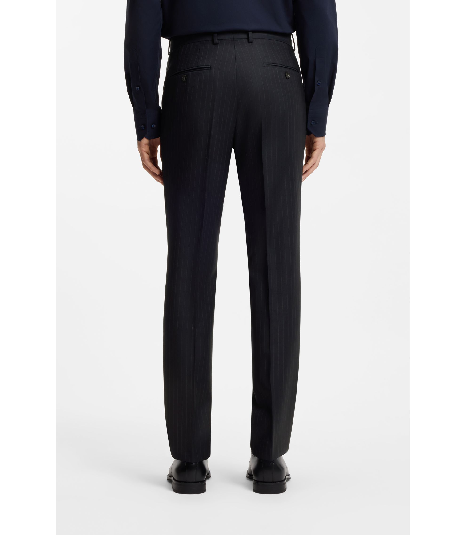 BOSS - スリムフィットスーツ ストライプ バージンウール - ダークブルー