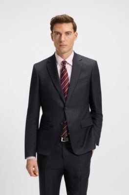 Slim-fit suit in striped virgin wool, Dark Blue