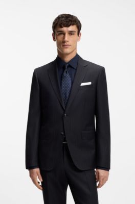 Slim-fit suit in striped virgin wool, Dark Blue