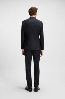 Slim-fit suit in striped virgin wool, Dark Blue