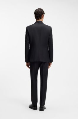 Slim-fit suit in striped virgin wool, Dark Blue