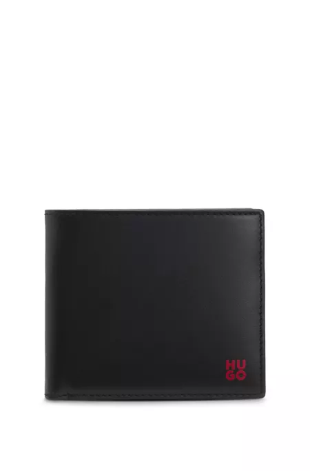 Leather billfold wallet with red stacked logo