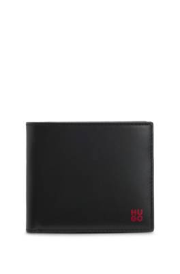 Leather billfold wallet with red stacked logo 1