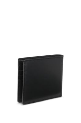 Leather billfold wallet with red stacked logo, Black