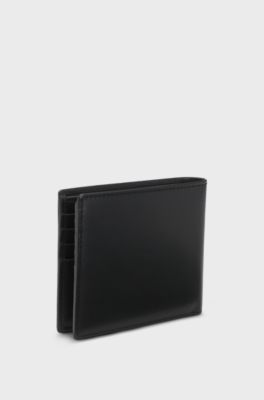 Portefeuille &agrave; deux volets en cuir avec logo rouge revisit&eacute;, Noir