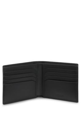 Leather billfold wallet with red stacked logo, Black