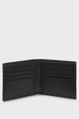 Portefeuille &agrave; deux volets en cuir avec logo rouge revisit&eacute;, Noir