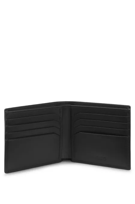 Leather billfold wallet with red stacked logo